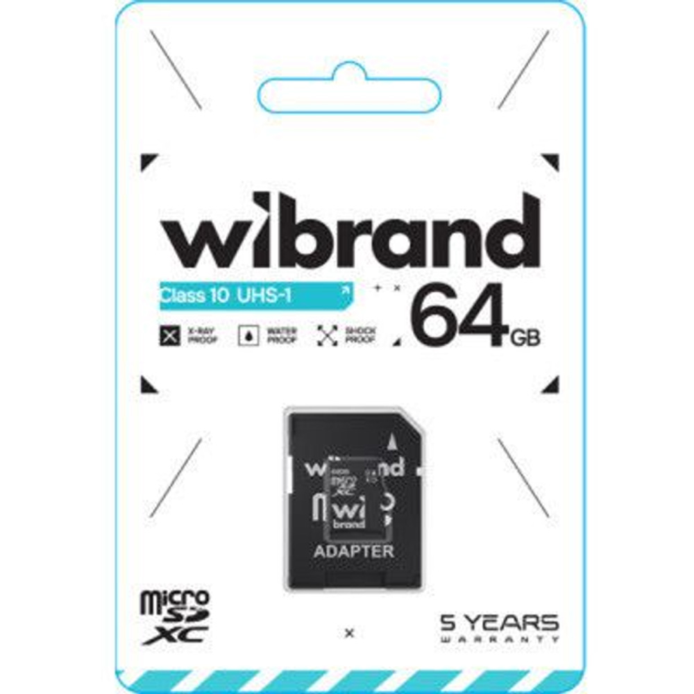 Карта памяти WIBRAND microSDXC (UHS-1) 64Gb class 10 adapter SD (WICDXU1/64GB-A) Тип карты micro-SD