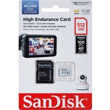 Карта памяти SANDISK microSDXC 512GB High Endurance class 10 UHS-1 U3 + адаптер SD (SDSQQNR-512G-GN6IA)