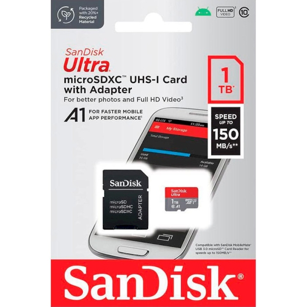 карта памяти SANDISK microSDXC 1TB Ultra class 10 UHS-1 + адаптер SD (SDSQUAC-1T00-GN6MA) Класс 10