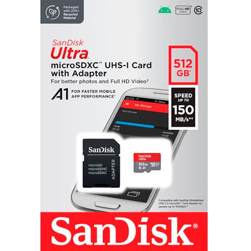Карта памяти SANDISK microSDXC 512GB Ultra Class 10 UHS-I (SDSQUAC-512G-GN6MA) Класс 10