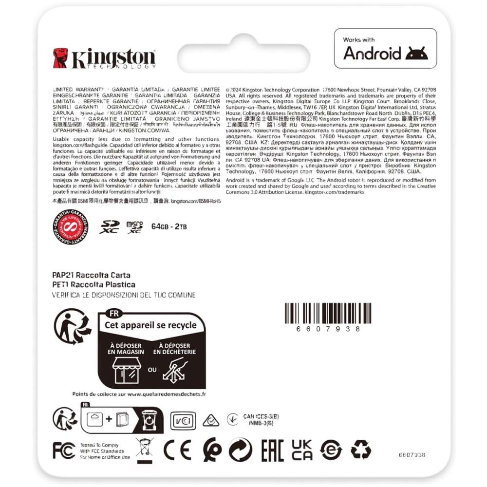 Карта памяти KINGSTON microSD 64GB C10 UHS-I U3 A2 V30 + SD (SDCG4/64GB) Класс UHS-I (U3)