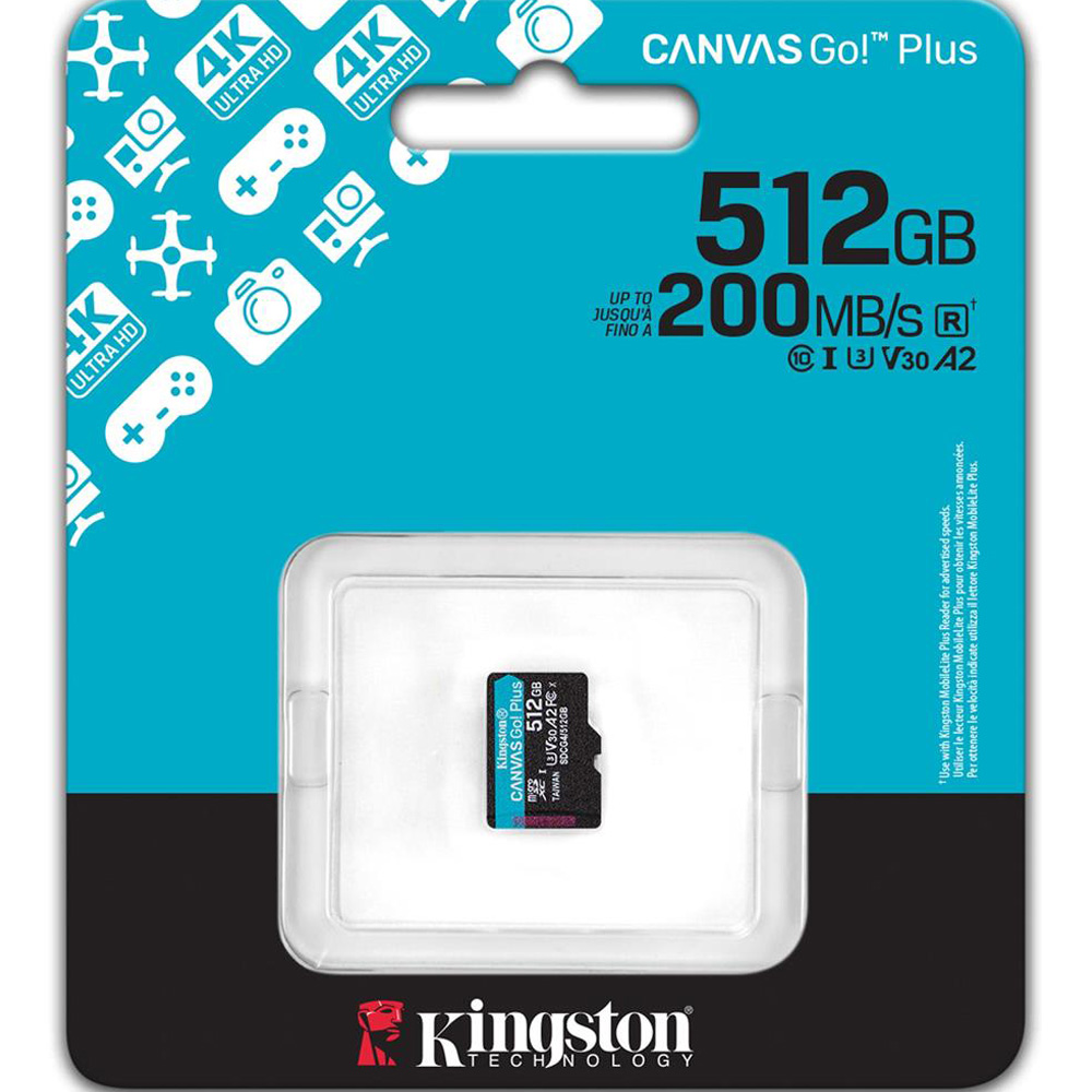 Карта пам'яті KINGSTON MicroSDXC 512GB UHS-I/U3 Class 10 Canvas Go! Plus (SDCG4/512GBSP) Об'єм пам'яті 512 Гб
