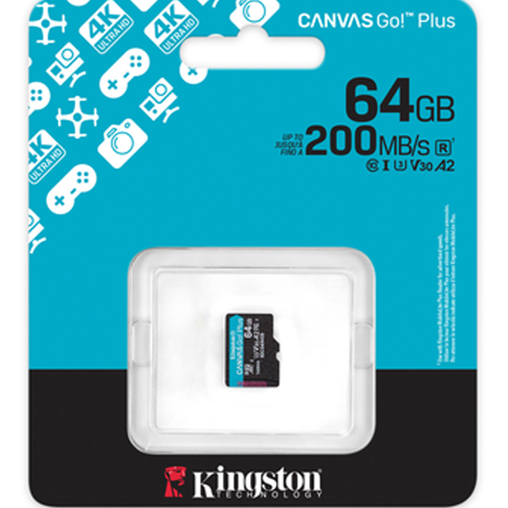 Карта пам'яті KINGSTON microSDXC 64GB Canvas Go Plus Gen4 A2 U3 V30 (SDCG4/64GBSP) Об'єм пам'яті 64 Гб