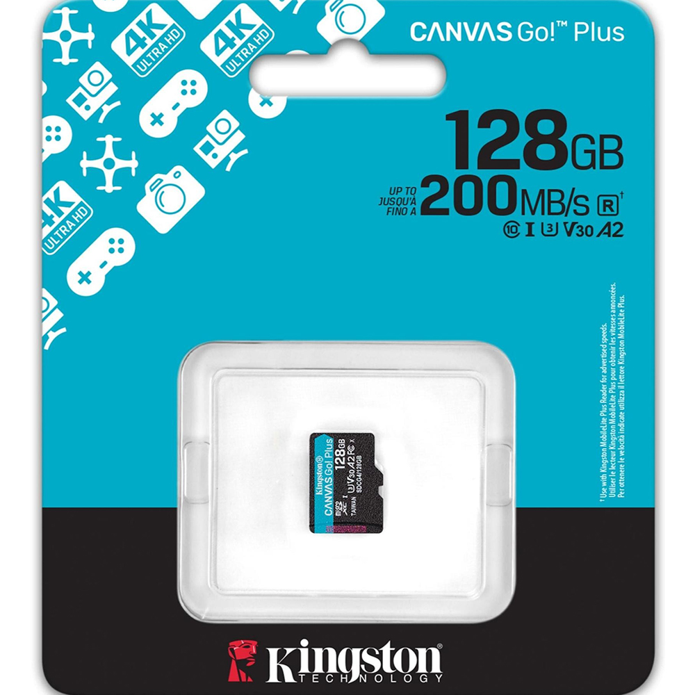 Карта пам'яті KINGSTON microSD 128GB C10 UHS-I U3 A2 V30 R200MB/s (SDCG4/128GBSP) Тип карти micro-SD