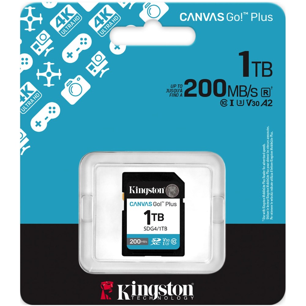 Карта памяти KINGSTON SDXC (UHS-1 U3) Canvas Go! Plus 1Tb class 10 A2 V30 (SDG4/1TB) Объём памяти 1 Тб
