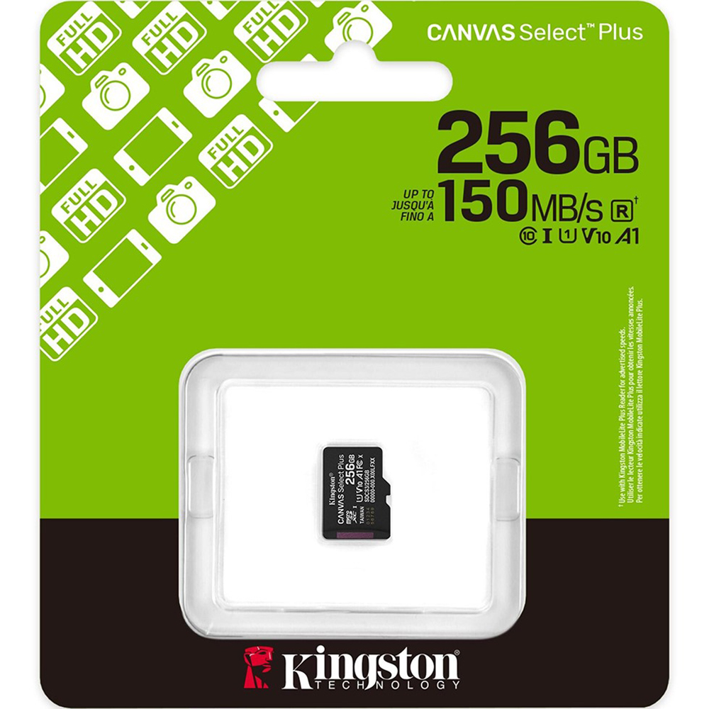 Карта пам'яті KINGSTON microSDXC 256GB Canvas Select Plus Gen3 Class 10 UHS-I U1 V10 A1 (SDCS3/256GBSP) Об'єм пам'яті 256 Гб