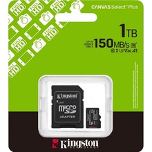 Карта памяти KINGSTON microSDXC 1Tb Canvas Select Plus Gen3 class 10 UHS-1 U3 А1 V30 + adapter SD (SDCS3/1TB)