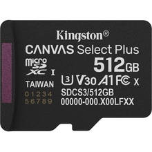 Карта памяти KINGSTON microSDXC 512Gb Canvas Select Plus Gen3 class 10 UHS-1 U3 А1 V30 (SDCS3/512GBSP)