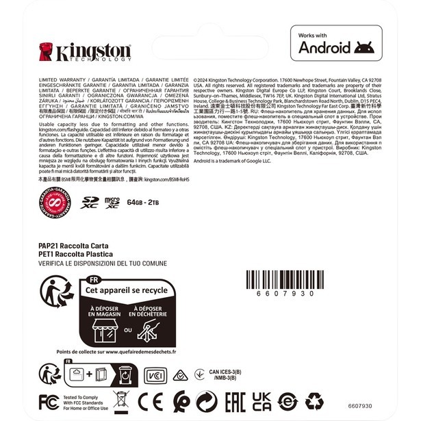 Карта памяти KINGSTON microSDXC 512Gb Canvas Select Plus Gen3 class 10 UHS-1 U3 А1 V30 + адаптер SD (SDCS3/512GB) Класс UHS-I (U3)