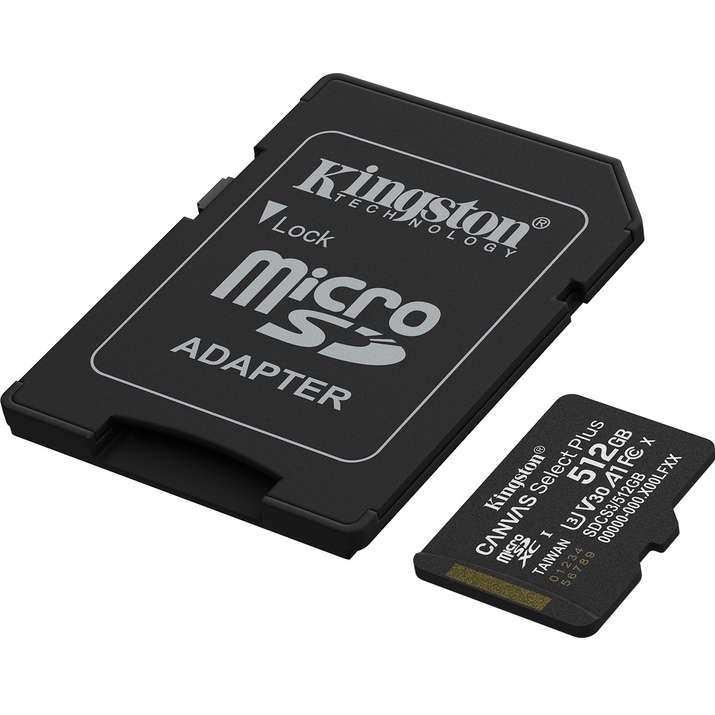 Карта памяти KINGSTON microSDXC 512Gb Canvas Select Plus Gen3 class 10 UHS-1 U3 А1 V30 + адаптер SD (SDCS3/512GB) Тип карты micro-SDXC