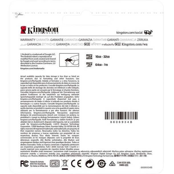 Карта памяти Kingston microSDXC 64Gb Canvas Select Plus Class 10 UHS-I U1 V10 A1 + SD-адаптер (SDCS3/64GB) Класс UHS-I (U1)