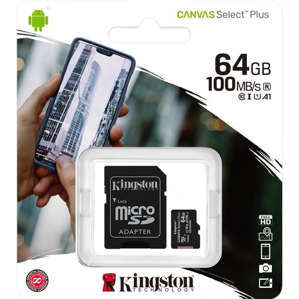 Карта памяти Kingston microSDXC 64Gb Canvas Select Plus Class 10 UHS-I U1 V10 A1 + SD-адаптер (SDCS3/64GB) Объём памяти 64 Гб