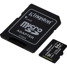 Карта памяти Kingston microSDXC 64Gb Canvas Select Plus Class 10 UHS-I U1 V10 A1 + SD-адаптер (SDCS3/64GB)