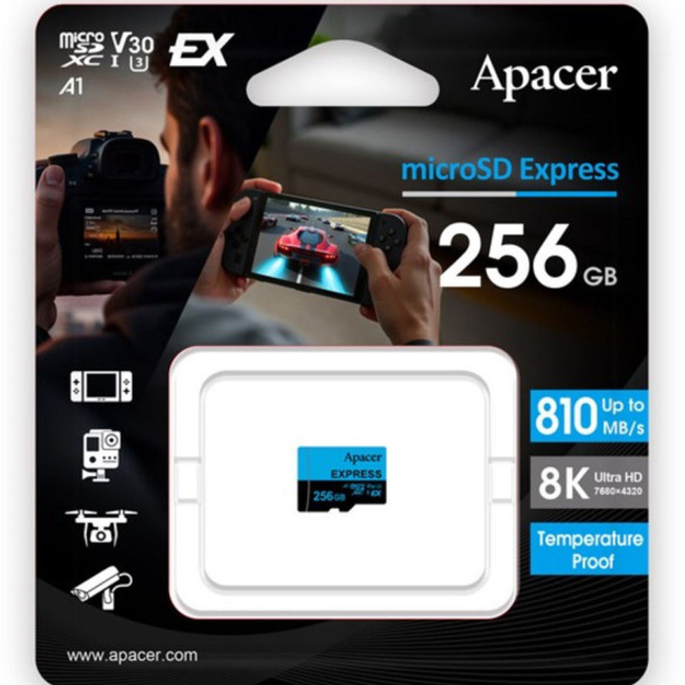 Карта памяти APACER microSDXC Express UHS-I U3 V30 A1 256GB (AP256GMCEXG3X17-RA) Тип карты micro-SDXC