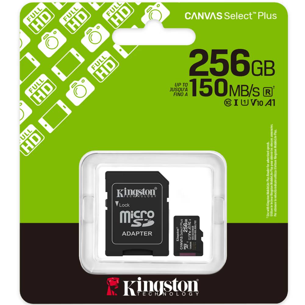 Карта памяти KINGSTON MicroSDXC 256Gb Canvas Select+Gen3 150MB/s A1 (SDCS3/256GB) Объём памяти 256 Гб