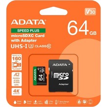 Карта пам'яті A-DATA microSDXC 64GB Speed Plus Class 10/U3 (UD64GUI3V30A2SP-RA1)