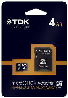 Карта памяти TDK CARD microSDHC 4Gb w/ SD adapter (class 4)