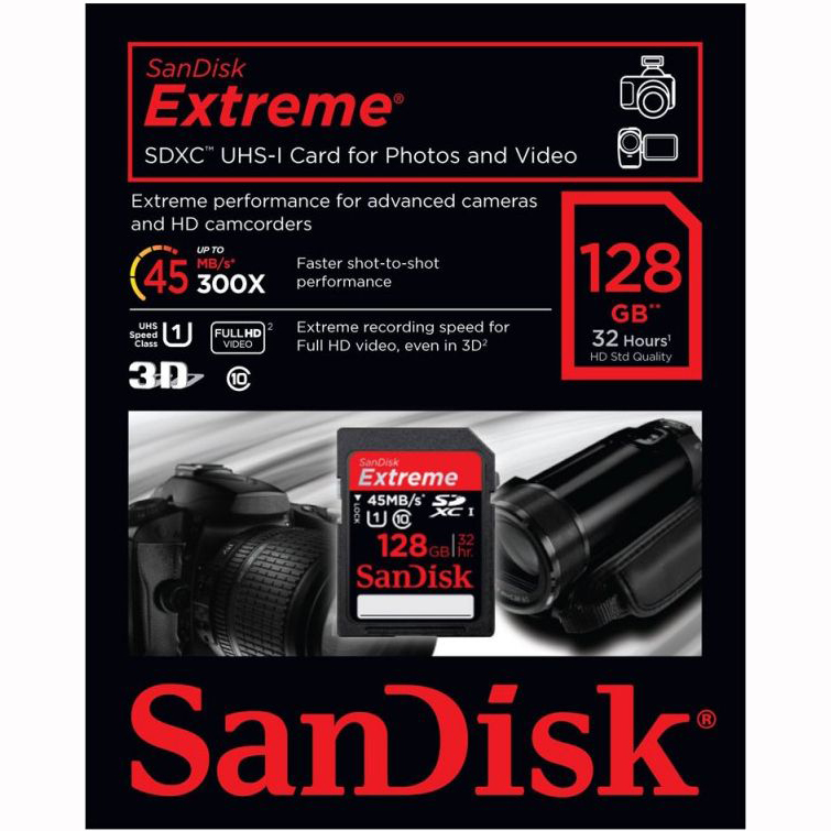 Карта пам'яті SANDISK SDXC 128 GB Video Extreme (SDSDX-128G-X46) Об'єм пам'яті 128 Гб