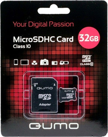 Карта памяти Qumo 32 GB microSDHC class 10 + SD adapter QM32GMICSDHC10