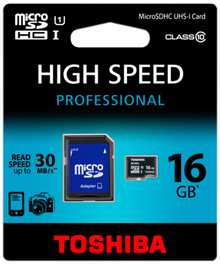 Карта памяти TOSHIBA microSDHC 16 GB Class 10 UHS-I + SD adapter