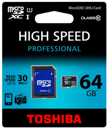 Карта памяти TOSHIBA microSDXC 64 GB Class 10 UHS-I + SD adapter