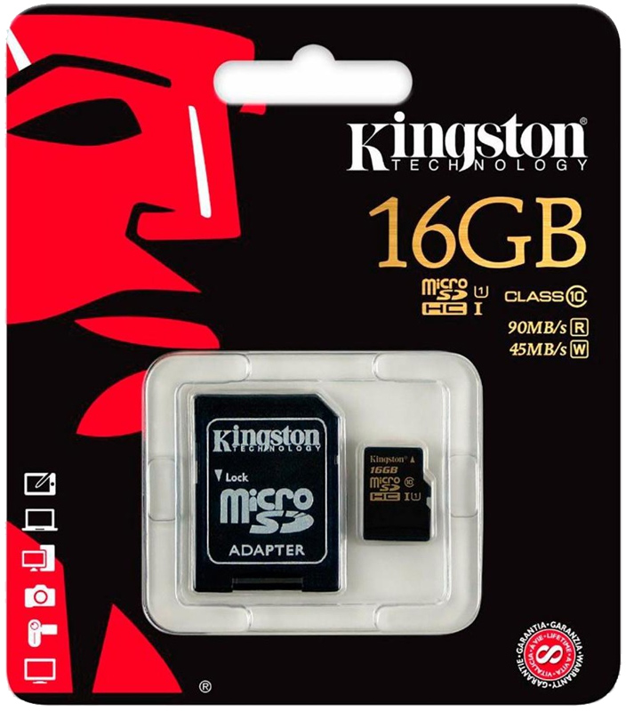 Карта пам'яті Kingston 16 GB microSDHC class 10 UHS-I + SD Adapter SDCA10/16GB Тип карти micro-SDНС