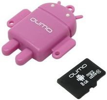 Карта памяти QUMO MicroSDHC 8GB Сlass10 USB card reader Pink