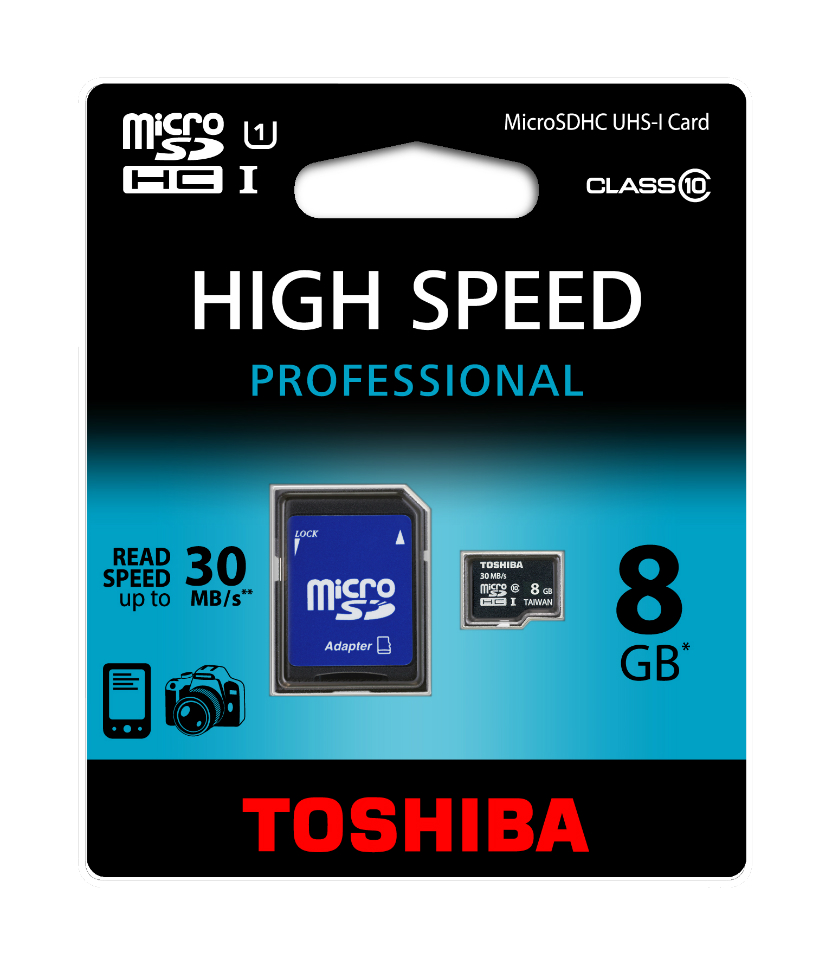 Карта пам'яті TOSHIBA microSDHC 8 GB Class 10+SD ADAPTER Об'єм пам'яті 8 Гб