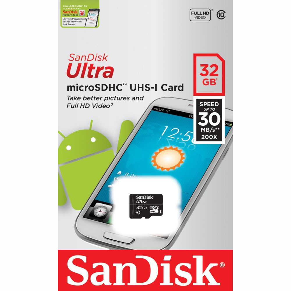 Карта памяти SANDISK Ultra 32 GB microSDHC Class 10 UHS-I (SDSDQL-032G-G35) Тип карты micro-SDНС