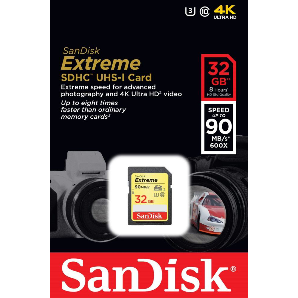 Карта памяти SANDISK SDHC 32GB Extreme Class 10 UHS-I U3 (SDSDXNE-032G-GNCIN) Тип карты SDHC