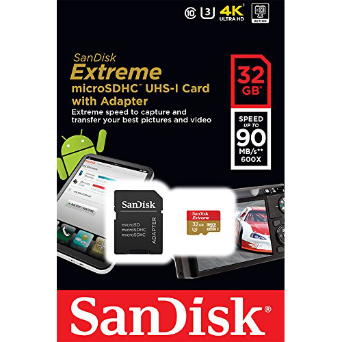 Карта памяти SANDISK microSDHC 32GB Extreme Class 10 UHS-I U3 (SDSQXNE-032G-GN6MA) Адаптер в комплекте SD