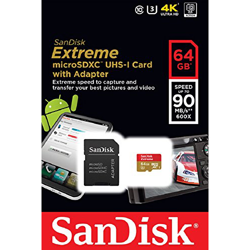 Карта памяти SANDISK microSDXC 64GB Extreme Class 10 UHS-I U3 (SDSQXNE-064G-GN6MA) Скорость чтения 90