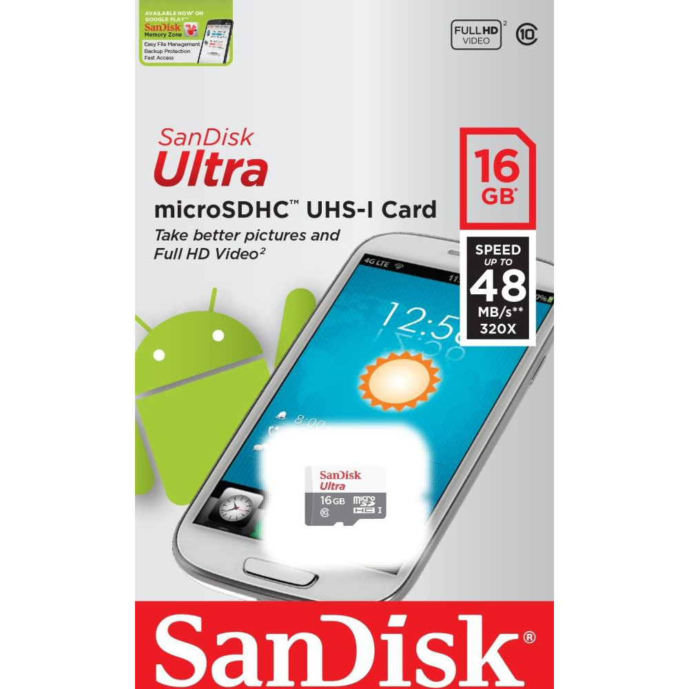 Карта памяти SANDISK Ultra 16GB microSDHC Class 10 UHS-I  (SDSQUNB-016G-GN3MN) - в интернет-магазине Фокстрот: цены, отзывы,  характеристики | купить в Киеве, Харькове, Днепропетровске, Одессе - Украина