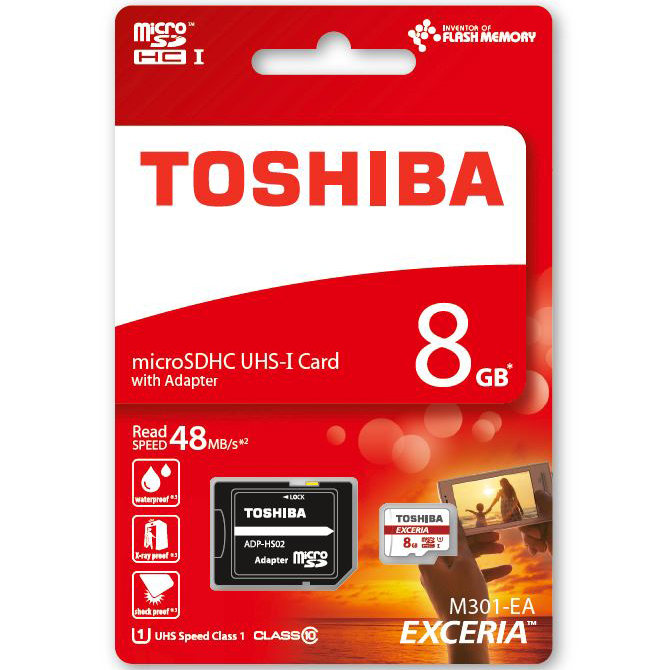 Карта пам'яті TOSHIBA EXCERIA M301 microSDHC 8 GB Class 10 UHS-I (THN-M301R0080EA) Об'єм пам'яті 8 Гб