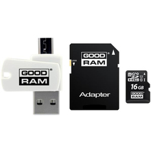 Карта пам'яті Goodram microSDHC 16GB Class 10 UHS-I + SD адаптер/OTG Card reader (M1A4-0160R11)