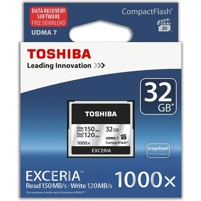 Карта пам'яті TOSHIBA Compact Flash 32 Gb 1000x R150, W120MB/s (CF-032GTGI(8) Тип карти Compact Flash (CF)