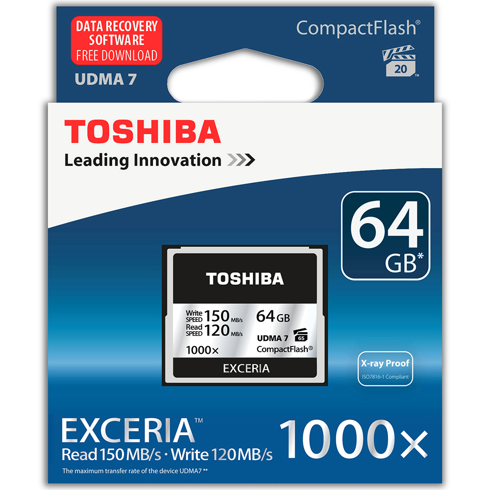 Карта памяти TOSHIBA Compact Flash 64 Gb 1000x R150, W120MB/s (CF-064GTGI(8) Тип карты Compact Flash (CF)