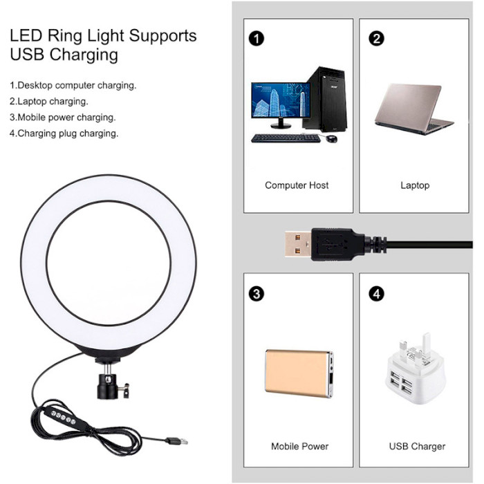 Кольцевая LED лампа PULUZ USB RGBW 6.2" + крепление (PKT3047B) Bluetooth False