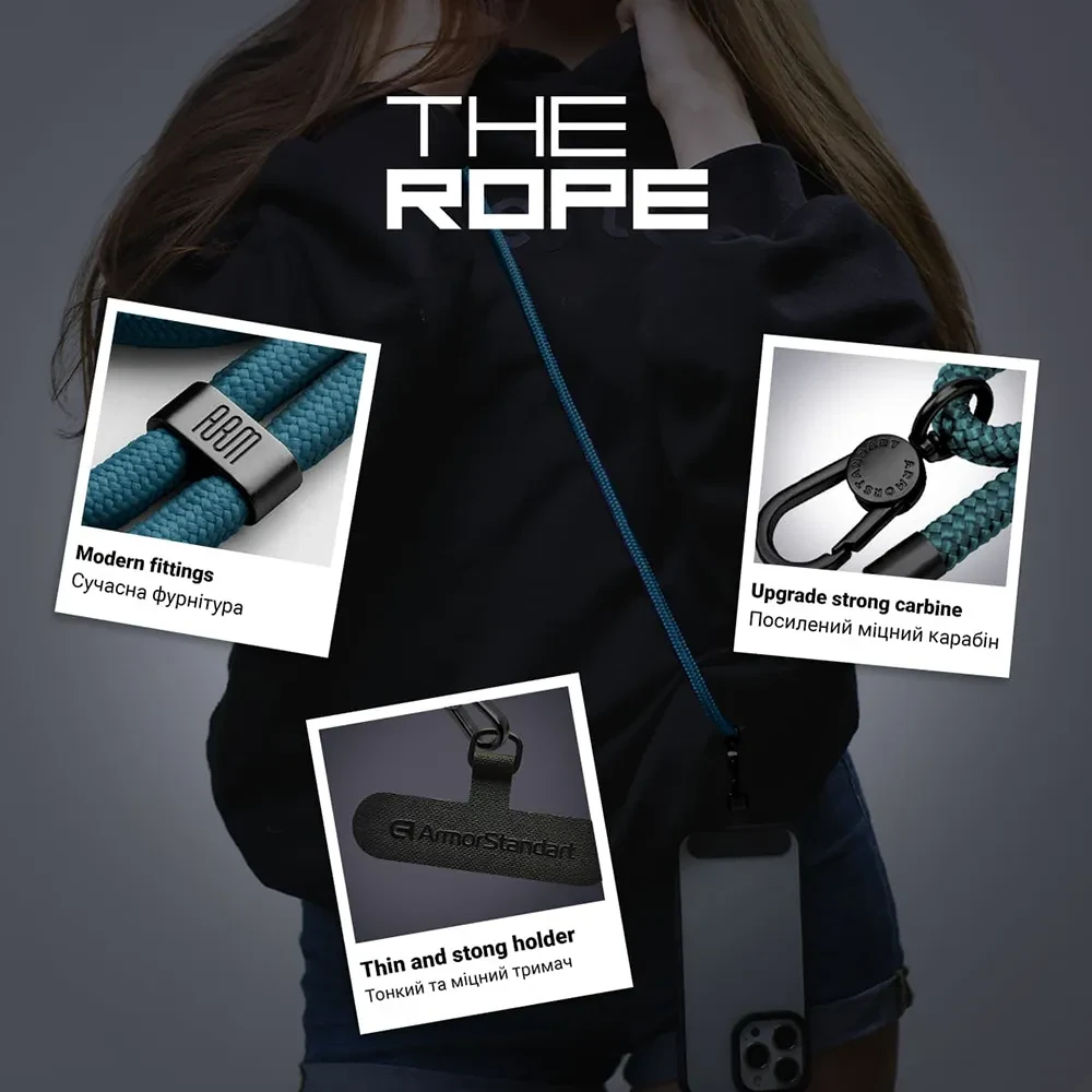 Фото 3 Ремінець для смартфона ARMORSTANDART Rope Black Denim with Dark holder (ARM76096)