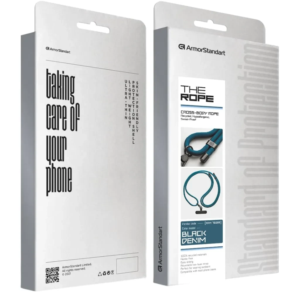 Зовнішній вигляд Ремінець для смартфона ARMORSTANDART Rope Black Denim with Dark holder (ARM76096)