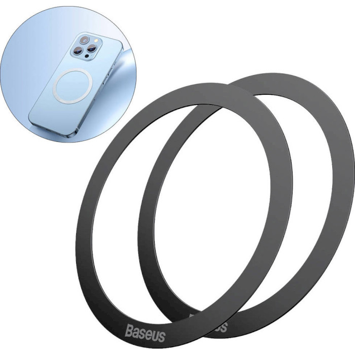 Внешний вид Металлические кольца BASEUS Halo Series Magnetic Metal Ring 2шт Black (PCCH000001)