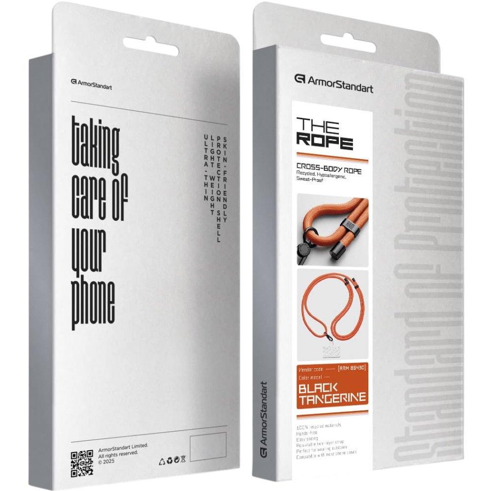 Зовнішній вигляд Ремінець для смартфону ARMORSTANDART Rope Black Tangerine with Clear holder (ARM86430)