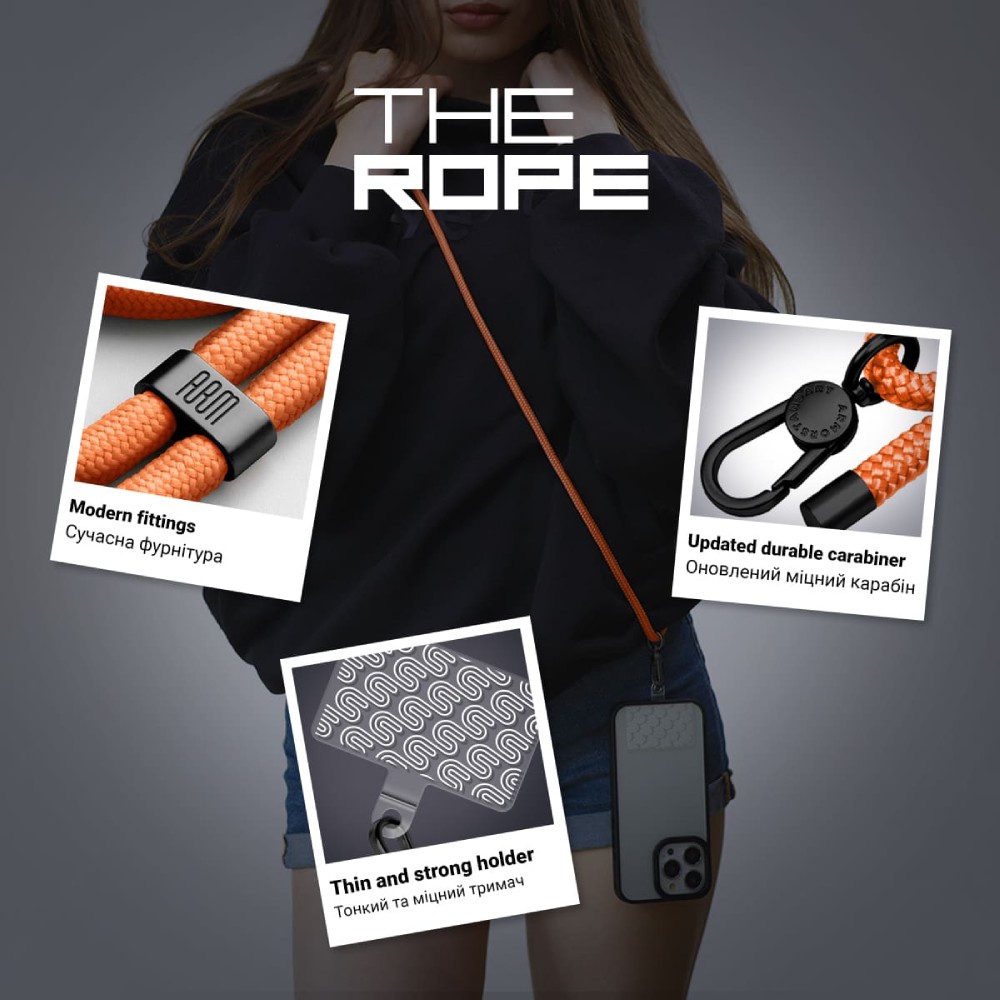 Фото 3 Ремінець для смартфону ARMORSTANDART Rope Black Tangerine with Clear holder (ARM86430)