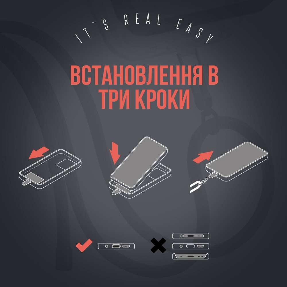 Фото 3 Ремінець для смартфона ARMORSTANDART Rope Black Rose with Clear holder (ARM86563)