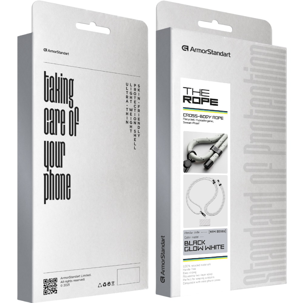 Фото 4 Ремінець для смартфона ARMORSTANDART Rope Black GlowWhite with Clear holder (ARM86565)