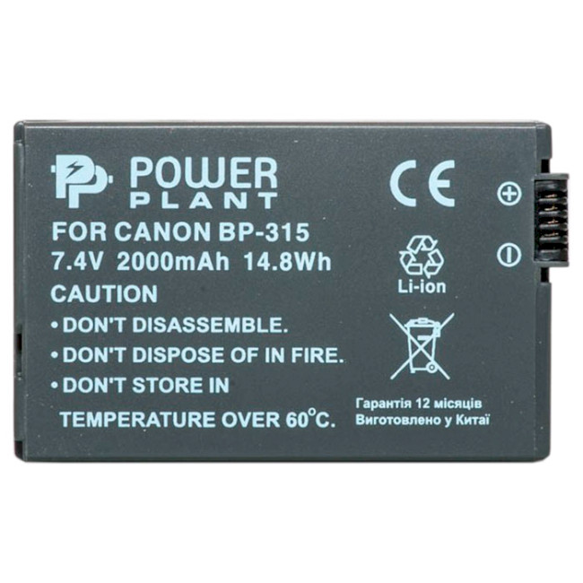 

Аккумулятор POWERPLANT Canon BP-315 2000mAh (DV00DV1078), Canon BP-315 2000mAh (DV00DV1078)