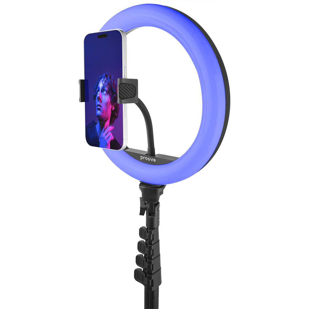 Кольцевая LED лампа PROOVE RGB Halo 10 + штатив (59953white) Дополнительные особенности Цветовая температура: 3000K-6000K; светодиоды: 168 шт; размер лампы: 10"; длина штатива: 1,6 м.