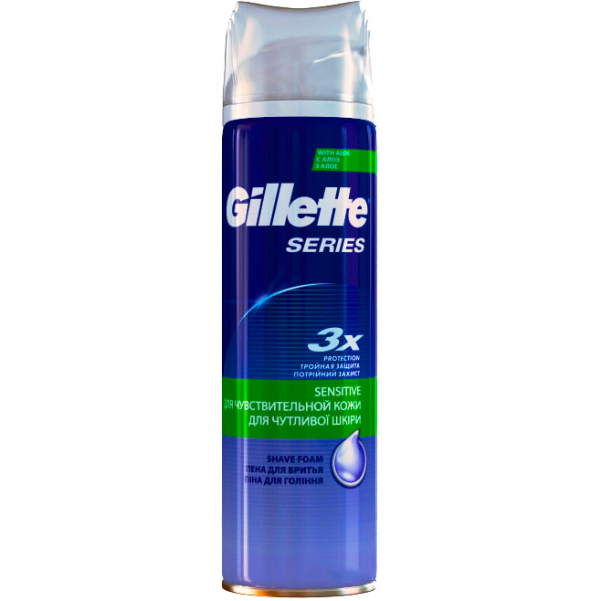 Фото - Станок / лезвие Gillette Піна для гоління  Sensitive Skin з алое 250мл  7051 