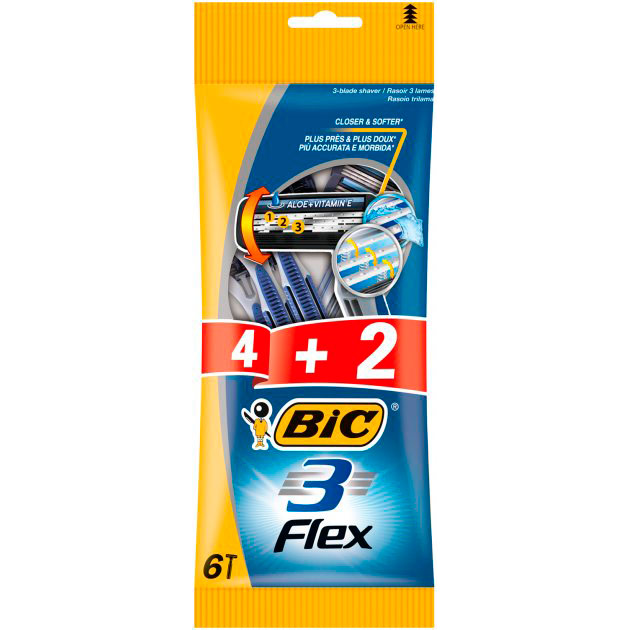 Набір бритв Bic Flex 3 6 шт (3086123242500) Тип станки без змінних картриджів