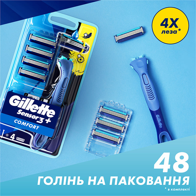 Фото Бритва GILLETTE Sensor 3+ з 4 змінними картриджами (8700216639484)